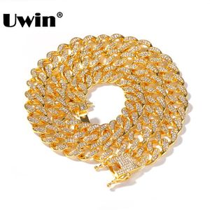 Uwin 13mm Miami Corrente Cubana Strass BLING Colar Colares Para Homens Gelado Hip Hop Jóias 16-28inch Link cubano x0509