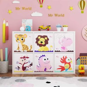 13 Inch Cartoon Animal Cube Storage Box Folding Washed Oxford Cloth Fabric Bins For Toys Organizers Basket 211102