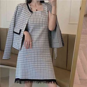 Korean Casual Fall Winter Knitted Two Piece Set Women Sweater Cardigan + Sexy Bodycon Dress Outfits Female Sweat Suits 210514
