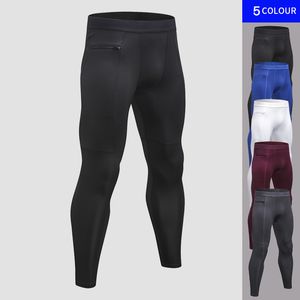 Nowe spodnie do kompresji na zamek błyskawiczny dla mężczyzn Szybkie suche siłownie męskie spodnie jogger legginsy fitness odzież trening skinny spoder 210421