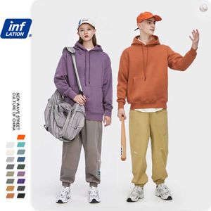 INFLAZIONE Set felpa morbida da uomo in tinta unita invernale Tuta in pile caldo invernale Coppia pantaloni sportivi Set felpa con cappuccio unisex 211006