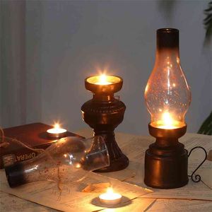 Retro Kerosene Lamp Candle Holders Home Decoracion Ornaments Outdoor Camping Lamp Oil Light Lantern Candlestick Vintage Figurine 210722