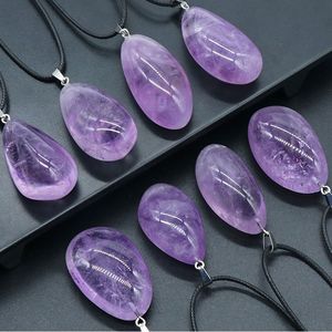 Irregular Natural Purple Crystal Stone Pendant Necklaces With Rope Chain For Women Girl Party Club Energy Jewelry