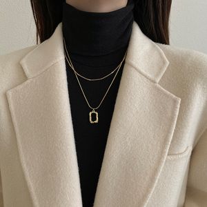 925 Stamp Sterling Silver Pendant Necklace Double Layer Square Gold Chain Charm Necklace For Women 17 Styles Select