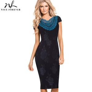 Nicea-Forever Lato Kobiety Vinatge Koronki Patchwork Eleganckie Dresses Business Formal Party Bodycon Slim Dress B373 210419