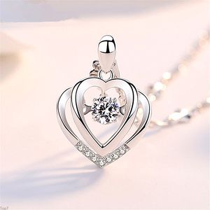 Crystal Womens Necklaces Pendant smart Heart shining Diamond Silver female clavicle Simple Love gift gold plated