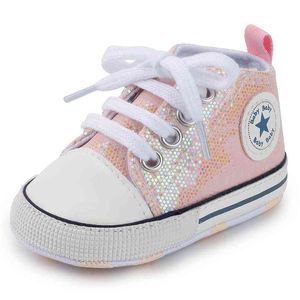 Scarpe Prewalker con lacci in paillette alla moda per neonati/bambini 210528