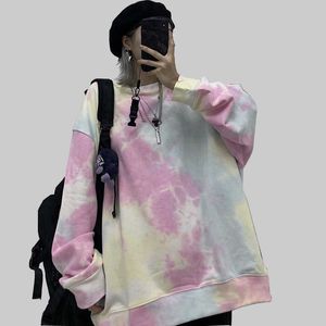 Autumn Tie dyed Pullover Loose Hip Hop Sweatshirt Vintage Harajuku Long Sleeve Shirt O Neck College Student Oversize hoodies 210531