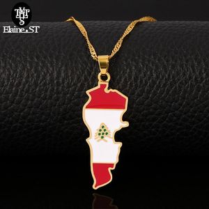 Partihandel Libanon Karta Flagga Hängsmycke Halsband Guldfärg Land Smycken Patriotisk Nationell Logo