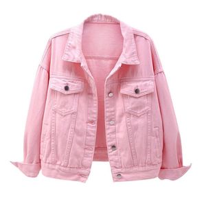 Kadın Ceketler Artı Boyutu Denim Ceket Bahar Sonbahar Kısa Ceket Pembe Jean Casual Tops Mor Sarı Beyaz Gevşek Giyim KW02