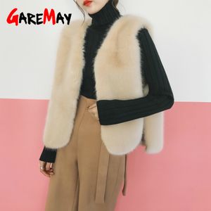 Faux Kürk Yelek Kadın Kış Kolsuz Rahat Ceket Kadın Katı Sahte Fox Paltolar Lady Moda Femme 210428