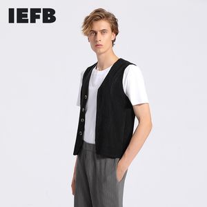 IEFB Mäns pläterad kostym Waistcoat Workwear Vest Spring Summer Causal Business Cardigan Mans Fashion Black Vest 9Y672201 210524