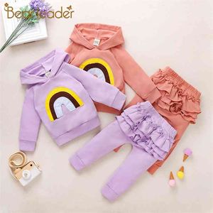 Baby Vår Höstkläder Toddler Boy Girls Kläder Rainbow Sweatshirt Hoodie Pleated Long Pants 2pcs Outfits 210429