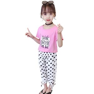 Clothes For Girls Tshirt + Dot Pants Teenage Clothing Letter Sets Summer Kid 6 8 10 12 14 210527