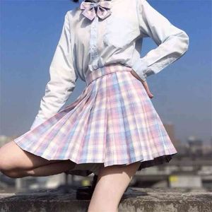 Harajuku JK Üniforma Pileli Etekler Yaz Kore Japon Tarzı Kadınlar Yüksek Bel Kızlar Tatlı Bayanlar Seksi Dans Ekose Mini Etek 210621