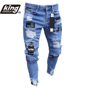 Kb masculino quebrado buraco bordado lápis jeans magro calças calças casuais calças jeans finas clássico cowboys clássico jovem homem jogging calça x0621