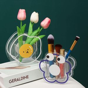 Vases Art Table Decoration Nordic Style Cute Bear Flower Vase Acrylic Arrangement Bottle Pen Holder