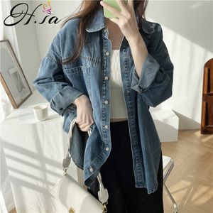 HSA Casual Jeans Women's Denim Blusas Blue Thick Outerwear Long Spring Shirt Female Tops Boyfriend Shirts 210417