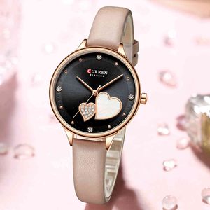 Curren Watches for Women Luxury Rhinestone Quartz Wristwatch with Leather Elegant Fashion Female Clock Q0524