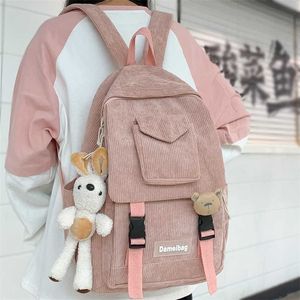 Mädchen Netter Student kawaii Rucksack Cord College Damen Schultasche Streifen Weibliche Mode Frauen Harajuku Buch Cool 211026