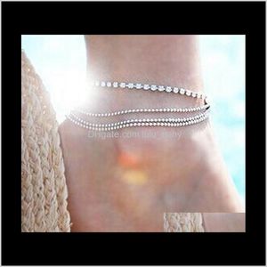 Smyckesdroppleverans 2021 Europa och USA som säljer Multi -Layer Metal Chain Ball - Diamond Anklets 4TWDQ