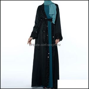 Etniska klädkläder paljett abaya kimono dubai kaftan muslim hijab klänning abayas för kvinnor kaftan turkisk islamisk mantel musman de mode drop
