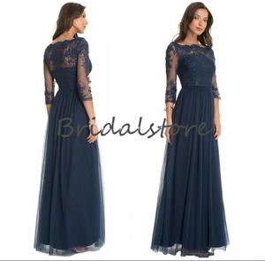 Charming Navy Blue Mother Of The Bride Dresses With Sleeve A Line Tulle Lace Wedding Party Dress 2021 Elegant Formal Evening Gowns Robe De Soirée Mariage