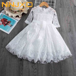 3-8T Summer Elegant Flower Lace Dress For Girl Princess Party Wedding Dress Ceremony Prom Gown Communion Teen Girl Clothes Q0716