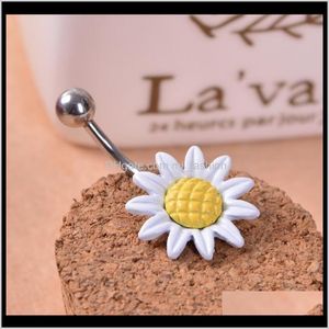 Glockenringe Schmuck Barbell Ring Nabel Piercing Schmuck Sonnenblume Blume Bar Bauchnabel Drop Lieferung 2021 1Ja7K