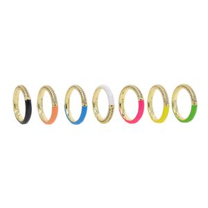 2021 Mode-Regenbogen-Frauen-Schmuck, einzigartiger halber Neon-Emaille-Stapel-CZ-Eternity-Band-Ring