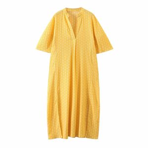 Summer Women Loose Dress Short Sleeve V Neck Floral Print Fashion Yellow es Female Elegant Street vestidos