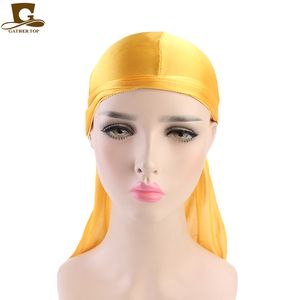 2021 New Men's Long Silky Satin Breathable Turban Hat Wigs Doo Durag Biker Headwrap Chemo Cap Pirate Hat Men Hair Accessories