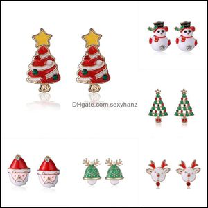Sieraden Dames Stud Oorbellen Tree Sneeuwpop Herten Santa Claus Diamanten Oorbel te koop Dames Kerstmis Fashion Drop Delivery GMX6L