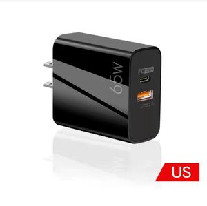 65W Super Fast Quick Charge Eu US GAN PD 2Ports Wall Charger Type c USB-C Power Adapters For Iphone x xr 12 13 Pro Max Samsung Tablet PC Android Phone With Box