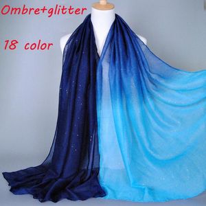 Halsdukar försäljning ombre glitter viskos halsduk gradient sjal kvinnors muslimska hijab islamiska turban wraps 180*90 cm