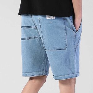 Verão fina elástica elástica banda denim shorts sol solto plus size grande 4xl 5xl 6xl grande casual gordo macho jeans bermudas 210714