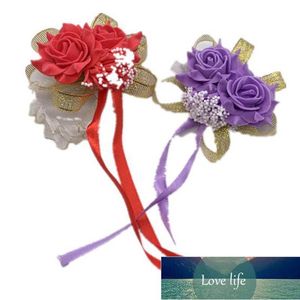 Dekoratif Çiçekler Çelenkler 1 adet Gelin Düğün Ayarlanabilir Şerit Gül Nedime Çiçek El Bilek Bilezikler Fabrika Fiyat Uzman Tasarım Kalitesi Son Stil
