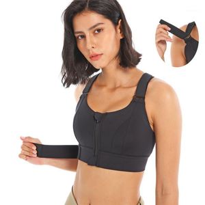 Yoga Outfit Women Sports Bras Crop Top Vest Front Zipper Plus Size Adjustable Strap Shockproof Gym Fitness Athletic Underwear