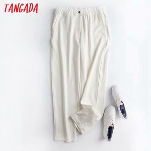 Kobiety Wysokiej Jakości Białe Długie Spodnie Vintage Styl Strugijny Talia Lady Spodnie Pantalon 4C54 210416