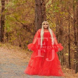 Casual Dresses Long Sleeve Tulle Maternity Dress Pography Custom Made Plus Size Party Gown Sheer Zipper Back Woman Robes Fast