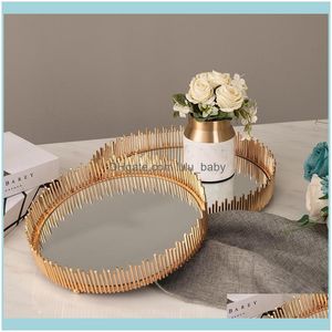 Packaging & Jewelryeuropean Glass Mirror Metal Tray Living Room Exhibition Hall Jewelry Cosmetic Dessert Display Stand Pography Prop Pouches