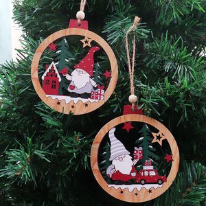 Creative Christmas Exquisite Luminous Hanging Pendant Eye-catching Wood Round Xmas Tree Wooden Festival Ornament for Daily Use