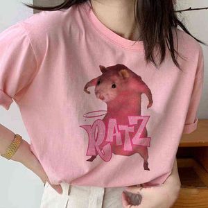 T-shirts das mulheres Kawaii Camisetas Rato Ratz carta do Anime Impressão de Harajuku Rua do vintage Aesthetic Manga curta Y2K tops mulheres 220221