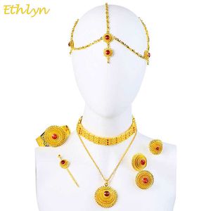 Etlyn Luksusowy Etiopski Eritreana Tradycyjna Biżuteria Choker Zestawy Złoty Kolor Kamień Biżuteria Ślubna Zestawy Kobiety S097 H1022