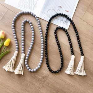 Wood Beads Tassel Hanging Pendant Farmhouse Decor INS Nordic Creative Hemp Rope Beaded Children Home Decorative YL569