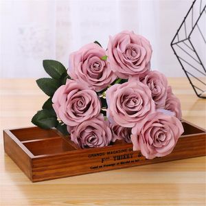 Wholesale tea rose flowers for sale - Group buy Decorative Flowers Wreaths Bunch European Vintage Artificial Silk Tea Rose Heads Bouquet Wedding Home Retro Fake Flower Party Diy Dec