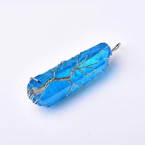 Dekorative Objekte Figuren 1PC Mode natürlichen Aquamarin Baum des Lebens Anhänger für Männer Frauen handgemachte Halskette Schmuck Geschenk Reiki Healin
