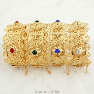 Nyaste Big Wide Dubai Gold Bangles For Women Men18k Guldfärg Kristall Armband Smycken Afrikansk / Indien / Kenya // Mellanöstern Style Q0720