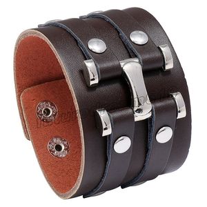 Mode punk vintage överdriven personlighet läder manschett charm armband trend brett läder mäns armband