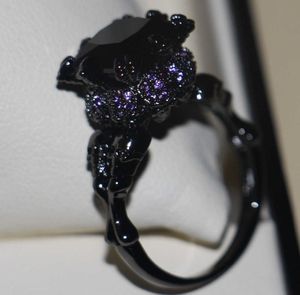 Victoria Wieck Cool Vintage Biżuteria 10kt Czarny Złoto Wypełnione Czarny AAA Cyrkonia Kobiety Wedding Skull Band Pierścień Prezent Rozmiar5-11 Y0611